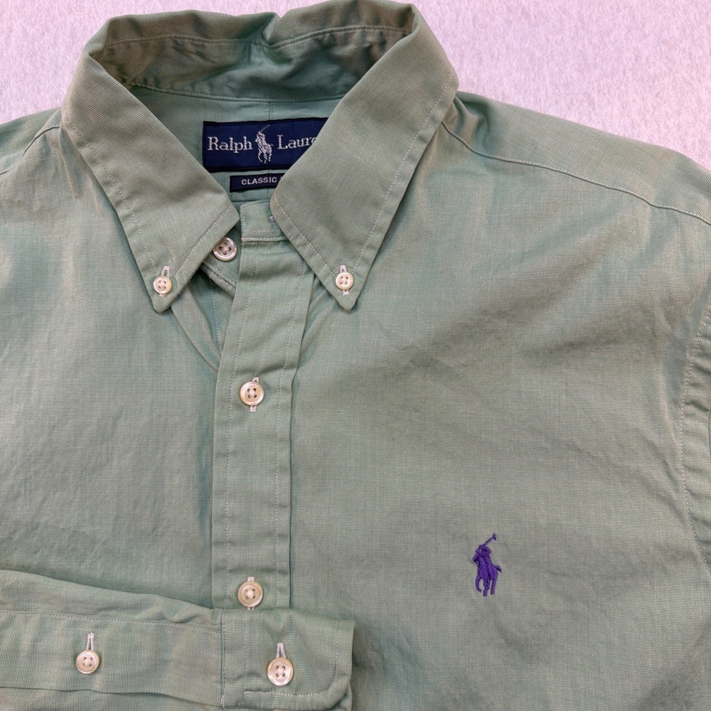 Polo Ralph Lauren Men Green Classic‎ Fit LS Shirt Size 15 32/33